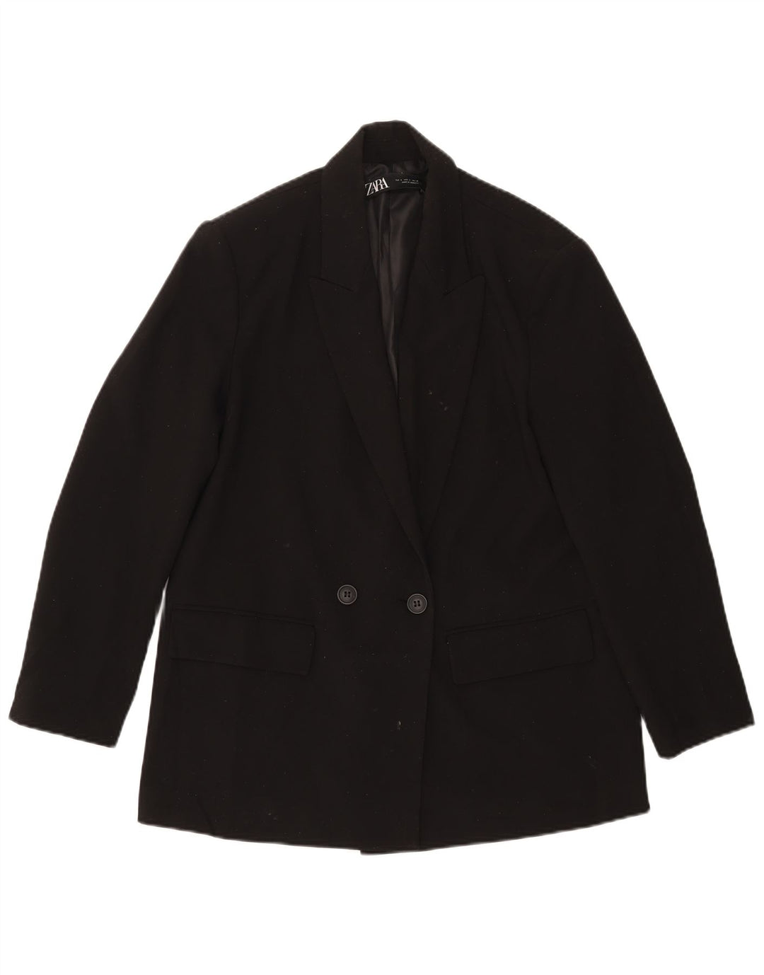 ZARA Dame Dobbeltradet Blazer Jacket UK 10 Small Black Polyester