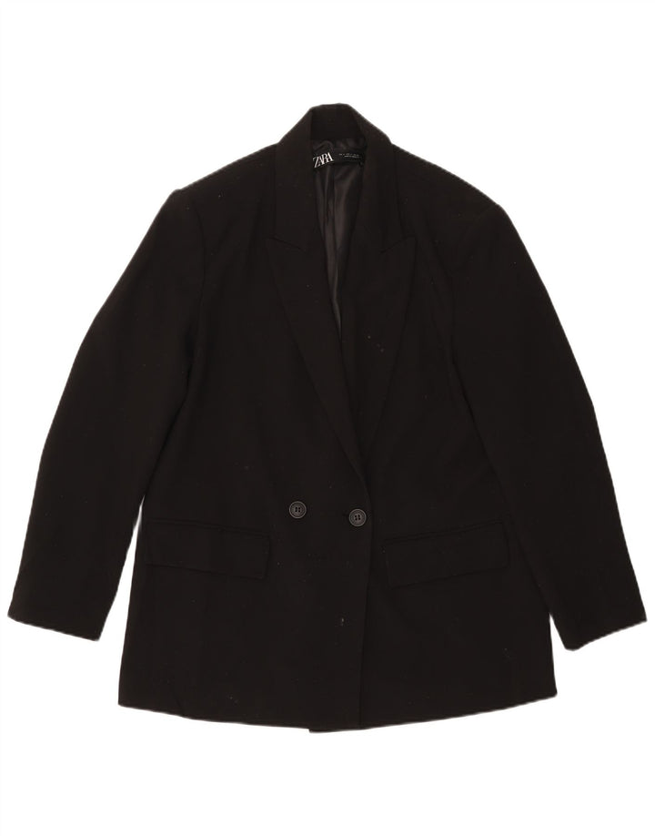 ZARA Dame Dobbeltradet Blazer Jacket UK 10 Small Black Polyester