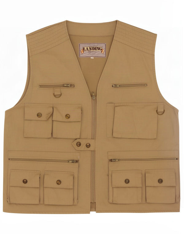 Vintage Mens Utility Gilet IT 56 3XL Beige Polyester