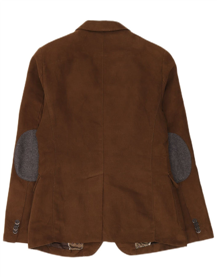 ZARA Herre 2-knaps ruskindsblazerjakke EU 48 Medium Brun