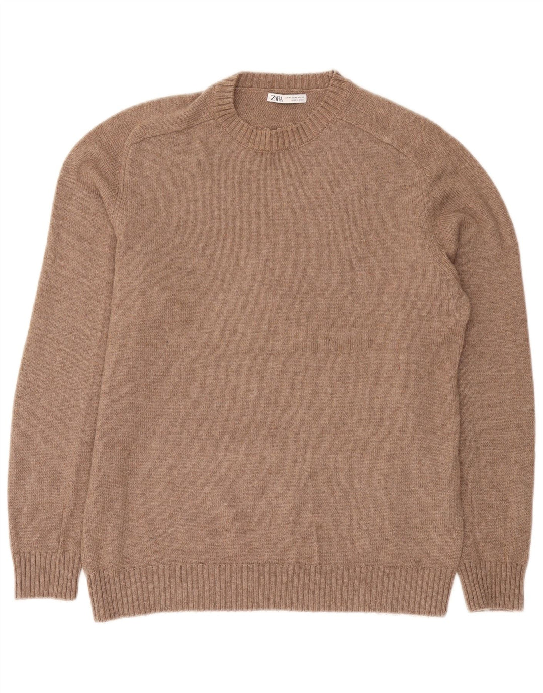 Zara Herre sweater med rund hals, medium brun polyester