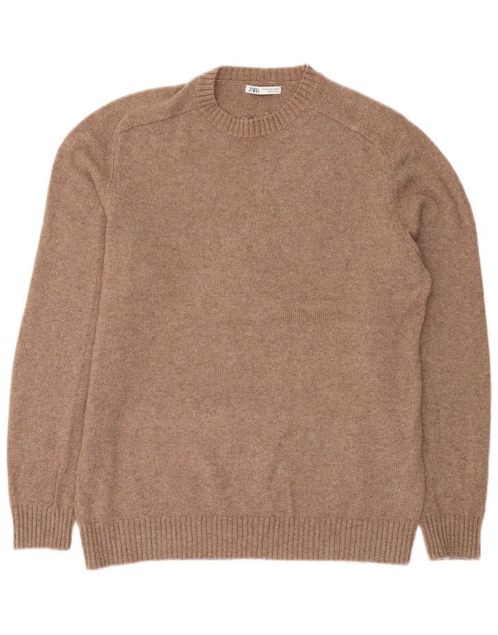 Zara Herre sweater med rund hals, medium brun polyester