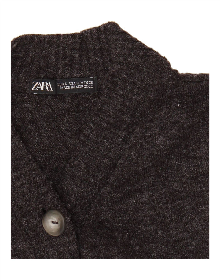 ZARA Womens Button Neck Jumper Sweater UK 8 Small Grey Polyester Vintage Zara and Second-Hand Zara from Messina Hembry 