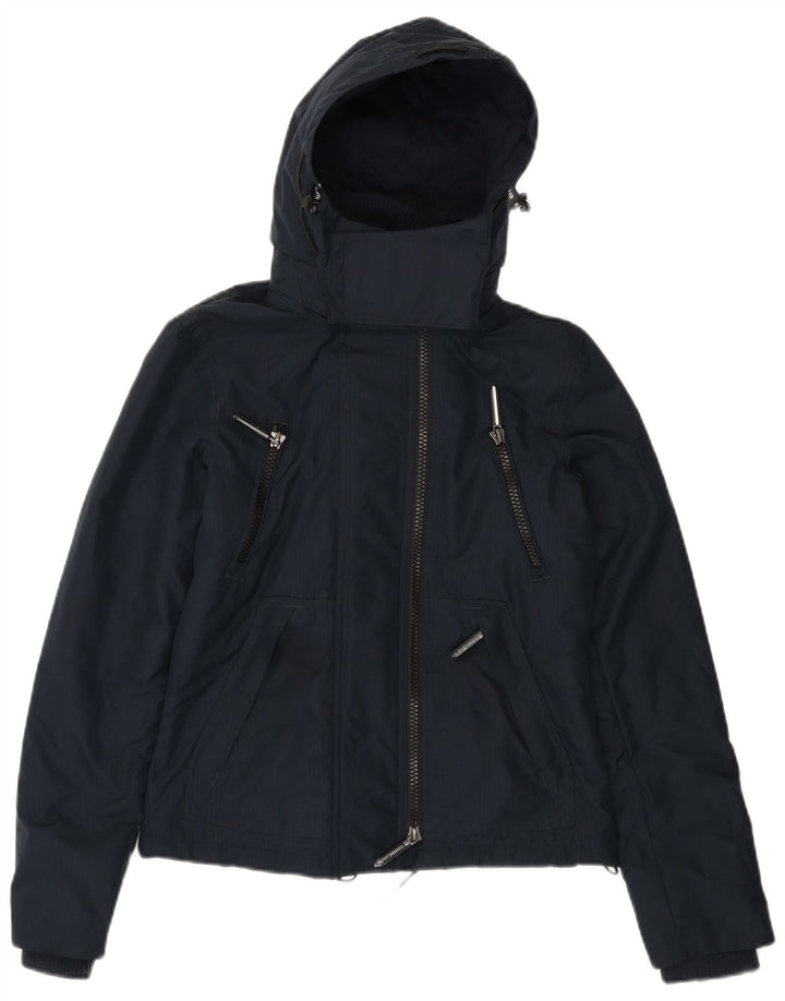SUPERDRY Dame grafisk hættejakke UK 8 Small Navy Blue