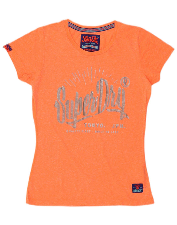 SUPERDRY Grafisk T-shirt top til kvinder UK 12 Medium Orange Flecked Polyester