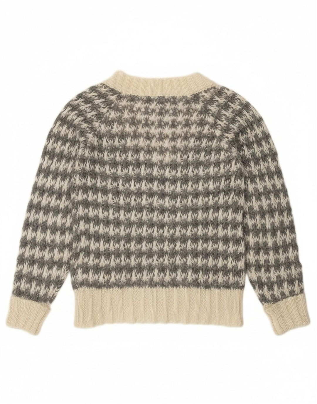 Benetton Dame V-hals sweater UK 14 Medium Grey Houndstooth