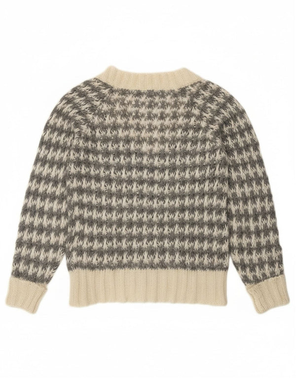 Benetton Womens V-Neck Jumper Sweater UK 14 Medium Grey Houndstooth