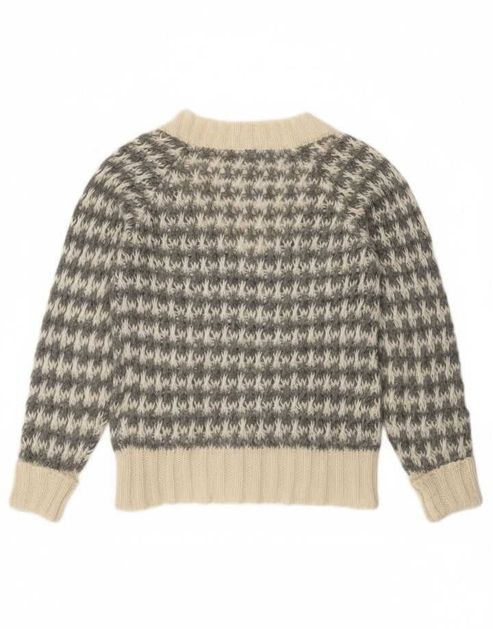 Benetton Dame V-hals sweater UK 14 Medium Grey Houndstooth