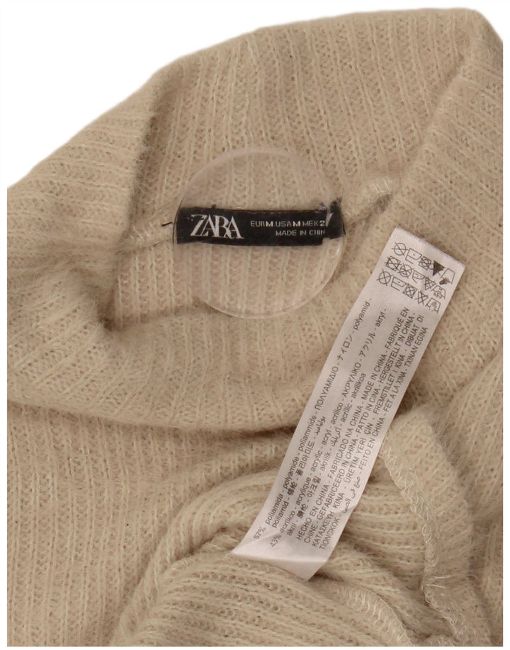 ZARA Dame Crop Turtle Neck Sweater UK 12 Medium Off White