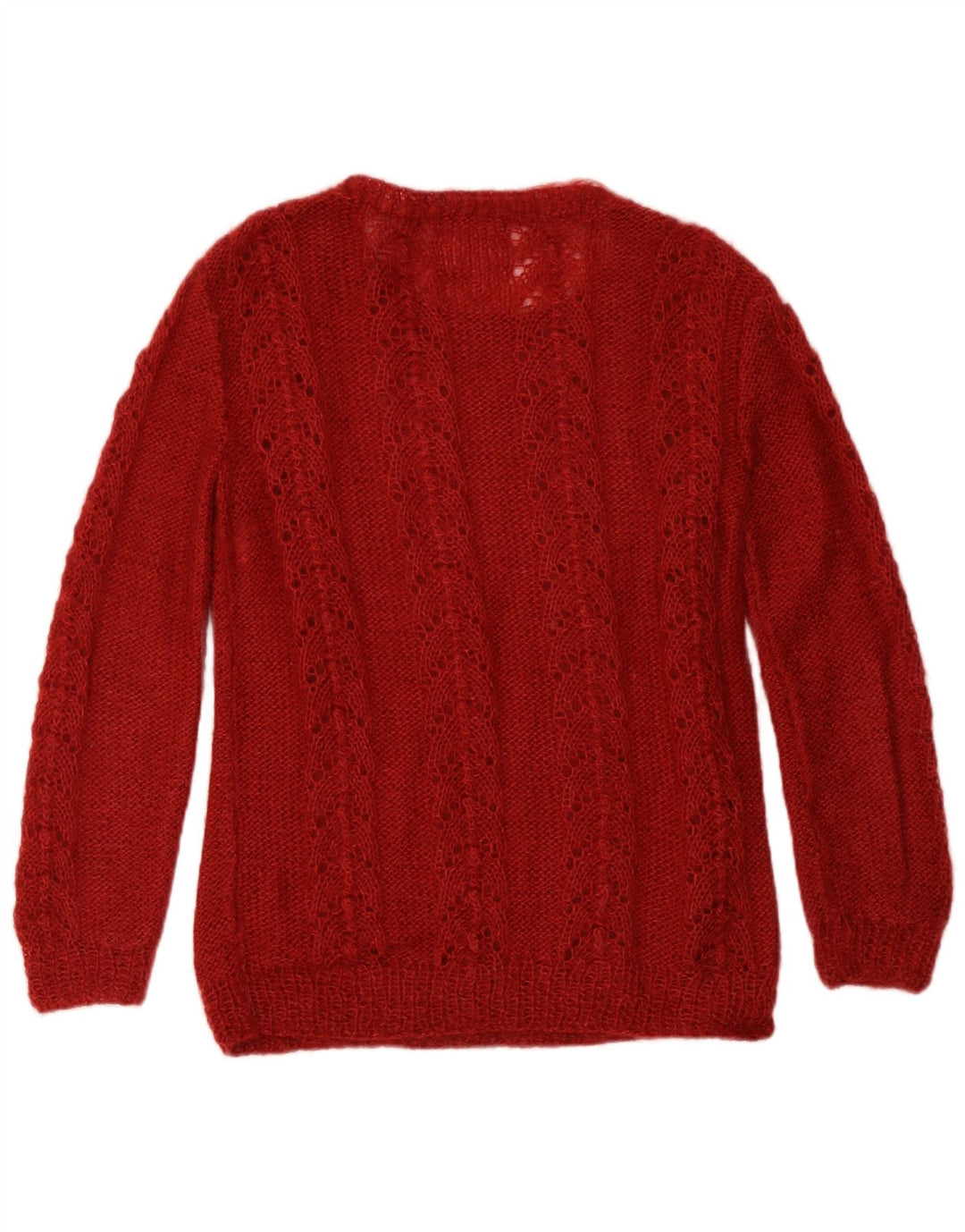 Vintage kvinders abstrakt mønster rund hals sweater UK 12 Medium Burgu