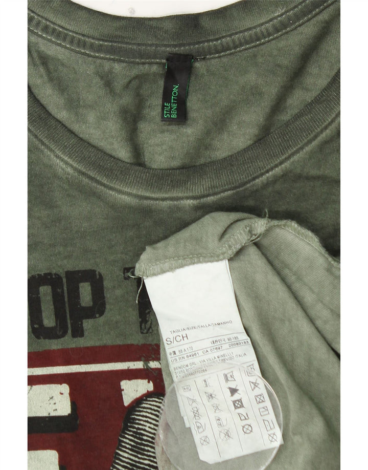 BENETTON Herre grafisk top Langærmet lille grøn bomuld