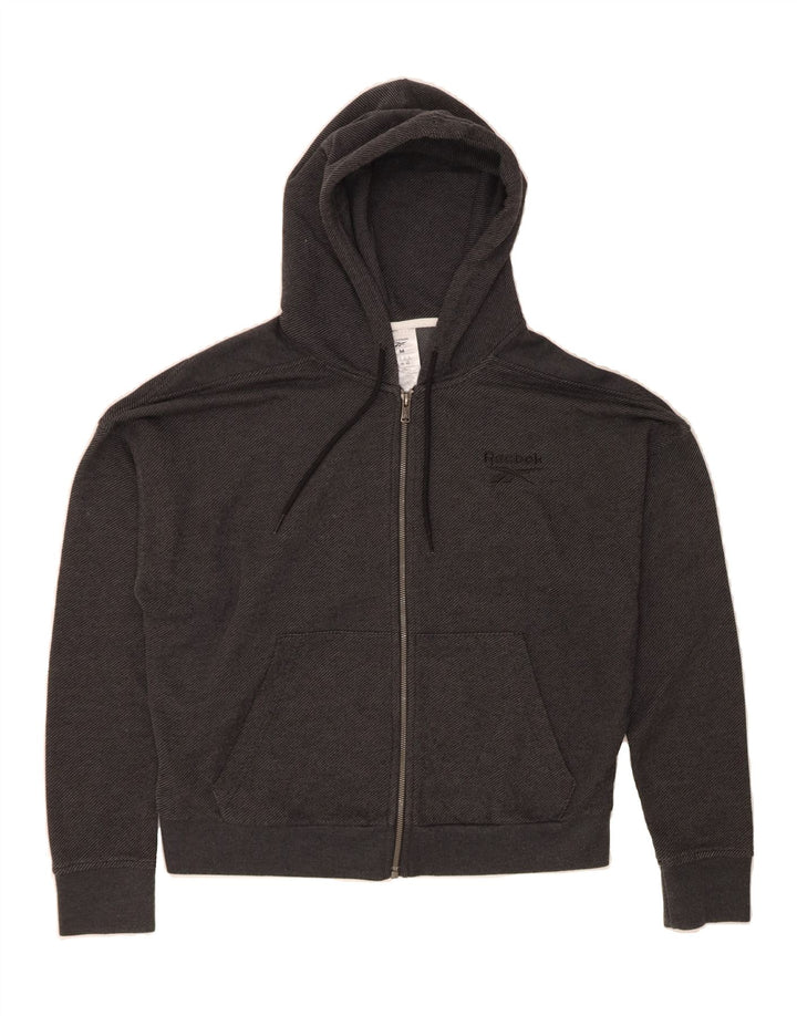 REEBOK Womens Oversized Zip Hoodie Sweater UK 12/14 Medium Grey Cotton Vintage Reebok and Second-Hand Reebok from Messina Hembry 