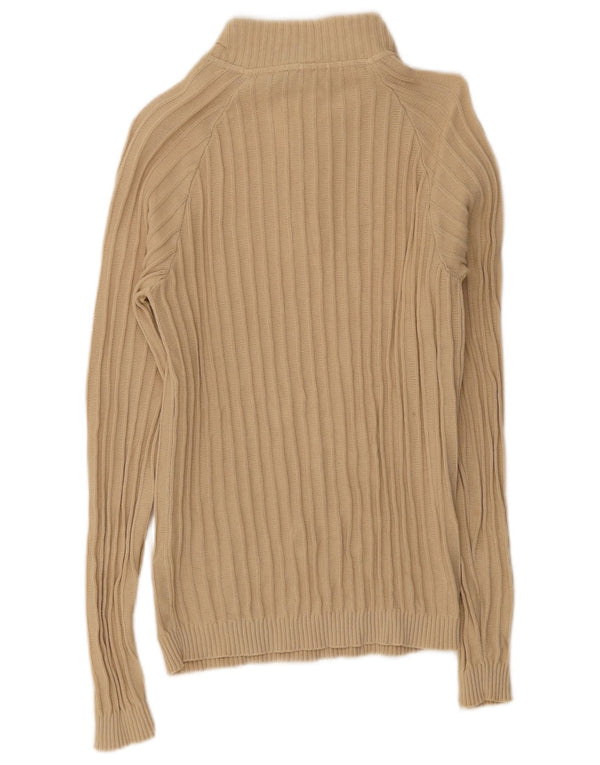 Trussardi Jeans Dame Zip Neck Jumper Sweater UK 16 Stor Beige Bomuld
