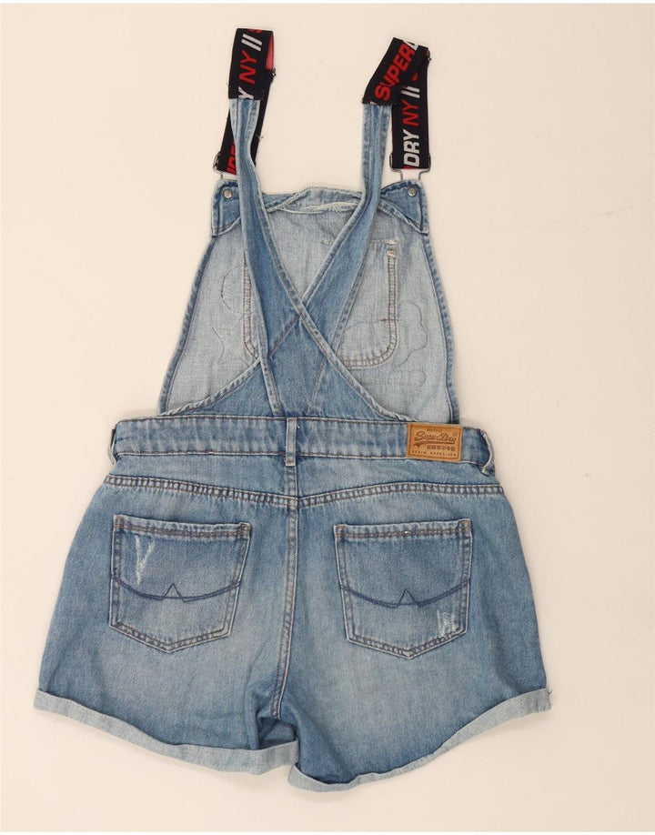 SUPERDRY Kvinders Distressed Dungarees Denim Shorts UK 12 Medium W28 Blue