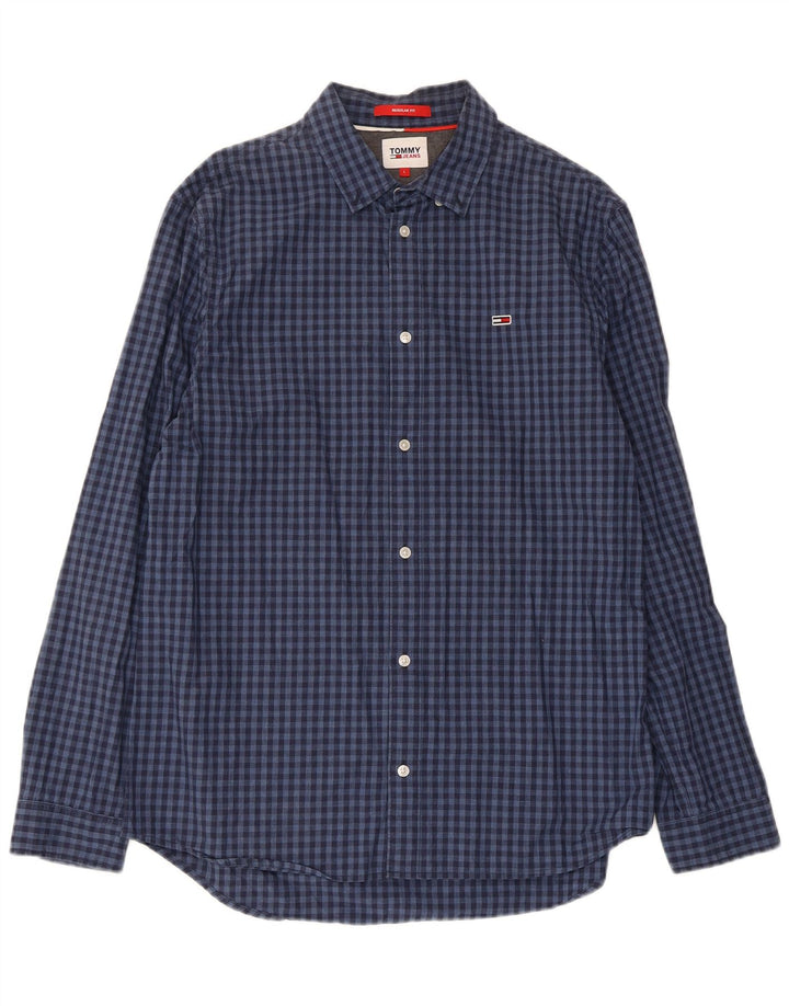 Tommy Hilfiger Herre Regular Fit Skjorte Large Navy Blue Gingham Cotton
