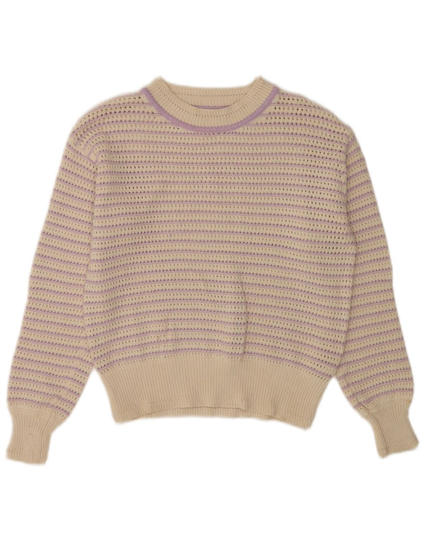 Marks & Spencer Dame Boat Neck Jumper Sweater UK 6 XS Beige Stribet