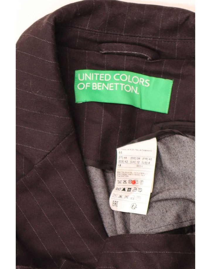 Benetton Dame 1 Knap Blazer Jacket UK 12 Medium Sort Stribet Klassisk