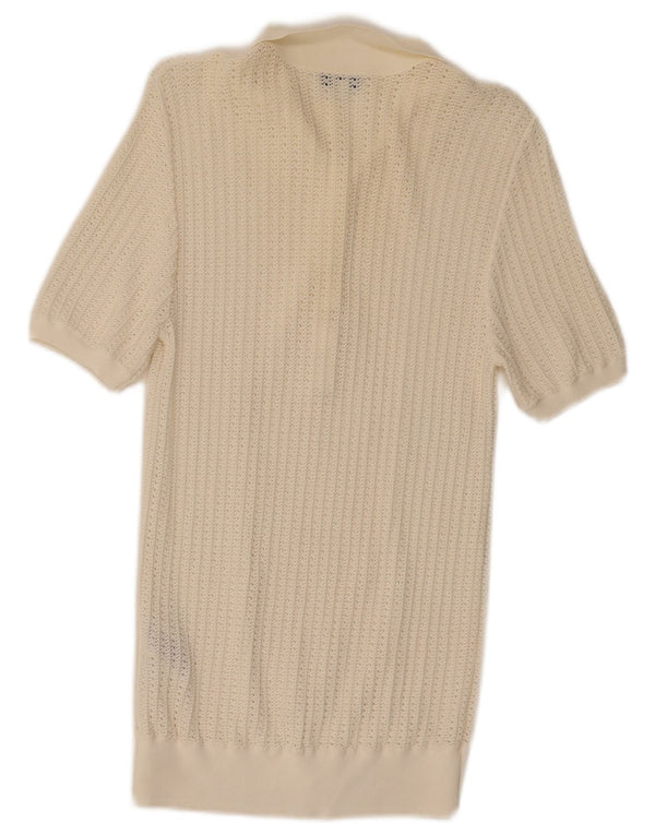 Reiss Dame Kortærmet Polo Neck Jumper Sweater UK 12 Medium Off White