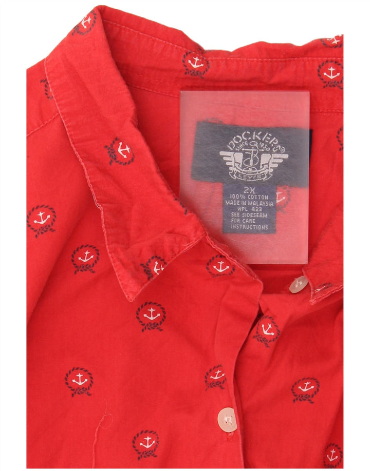 Dockers Dame Oversized Skjorte UK 20 2XL Rød Geometrisk Bomuld