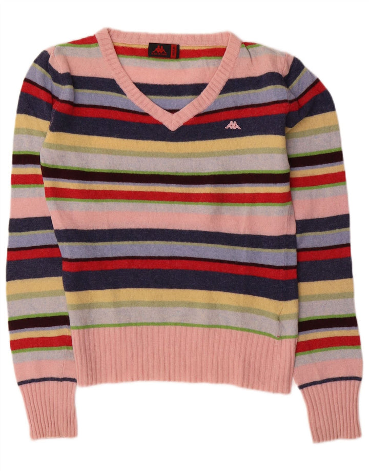 Kappa Dame V-hals sweater UK 12 Medium Flerfarvet Stribet