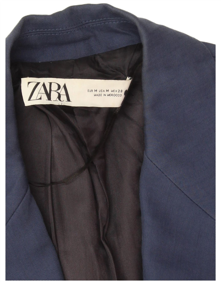 Zara Dame 1 Knap Blazer Jakke UK 14 Medium Navy Blue Bomuld