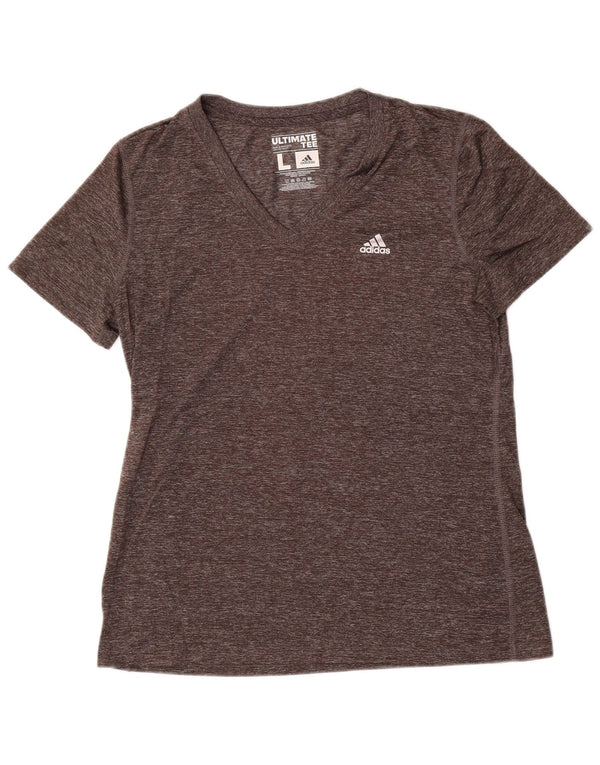 Adidas Dame T-Shirt Top UK 16 Large Grå Flecked Polyester Sports