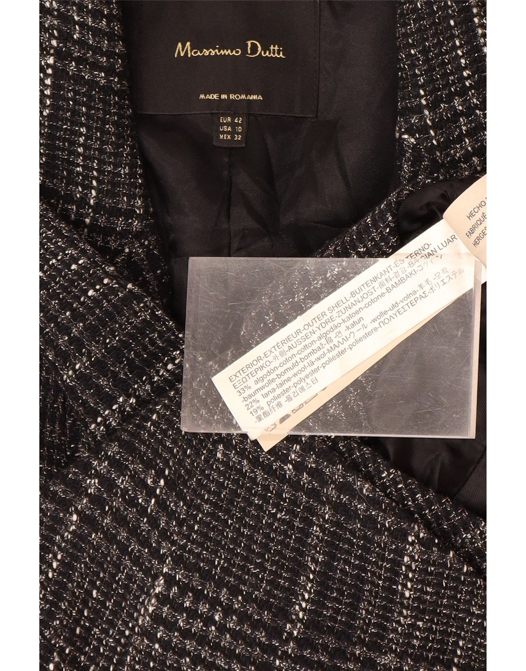 MASSIMO DUTTI Dame blazerjakke EU 42 Stor grå ternet bomuld