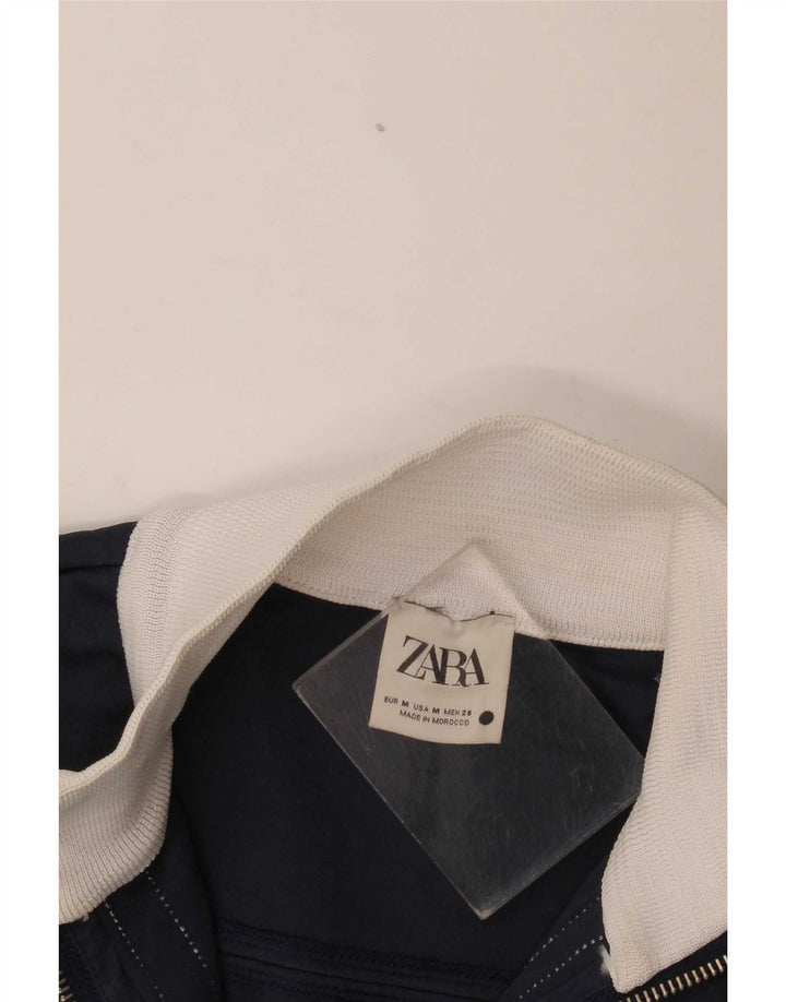 Zara Womens Crop træningsdragt topjakke UK 14 Medium Navy Blue Colourblock