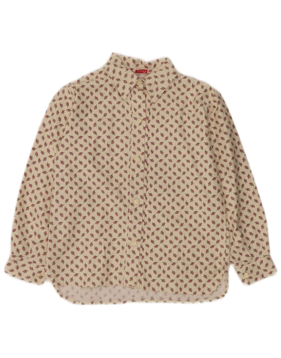 VINTAGE Dameskjortebluse UK 10 Small Beige Blomsterbomuld