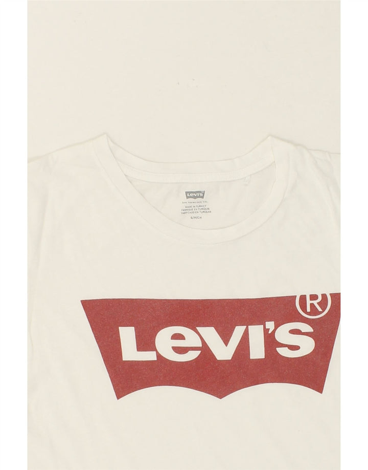 LEVI'S Womens Graphic T-Shirt Top UK 10 Small White Cotton Vintage Levi's and Second-Hand Levi's from Messina Hembry 