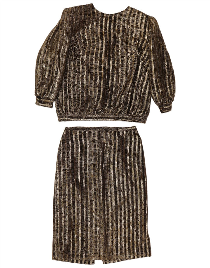 Vintage kvinders 2-delt nederdelsæt UK 14 Medium W29 Brun stribet