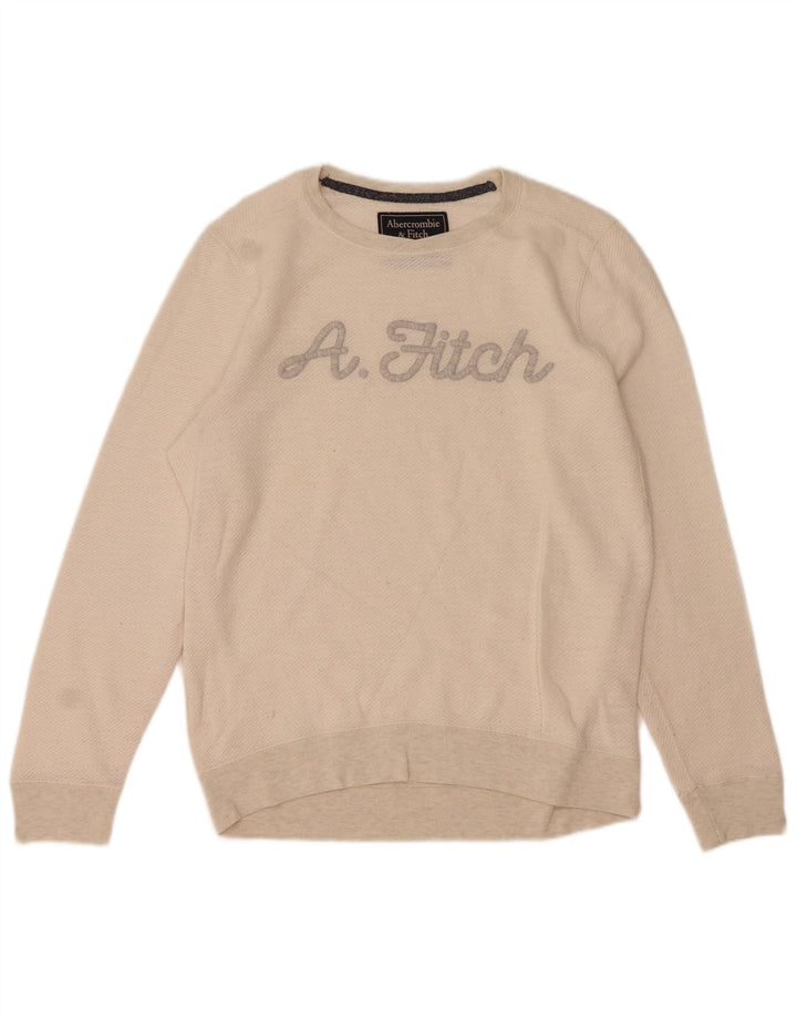 Abercrombie & Fitch Herre grafisk sweatshirt Jumper Medium Off White Bomuld
