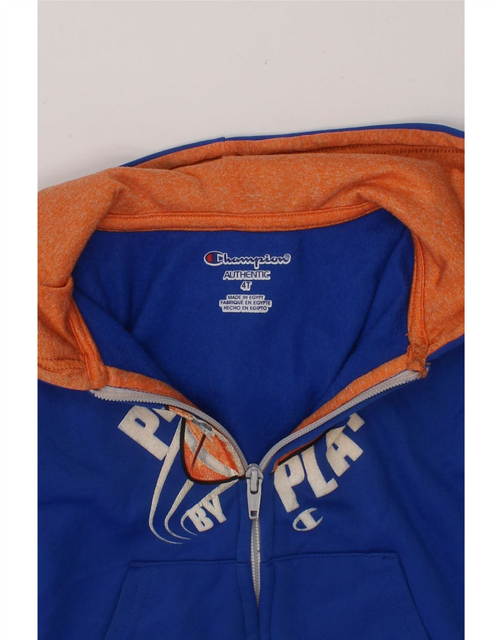 CHAMPION Boys Graphic Zip Hoodie Sweater 3-4 Years Blue Polyester Vintage Champion and Second-Hand Champion from Messina Hembry 