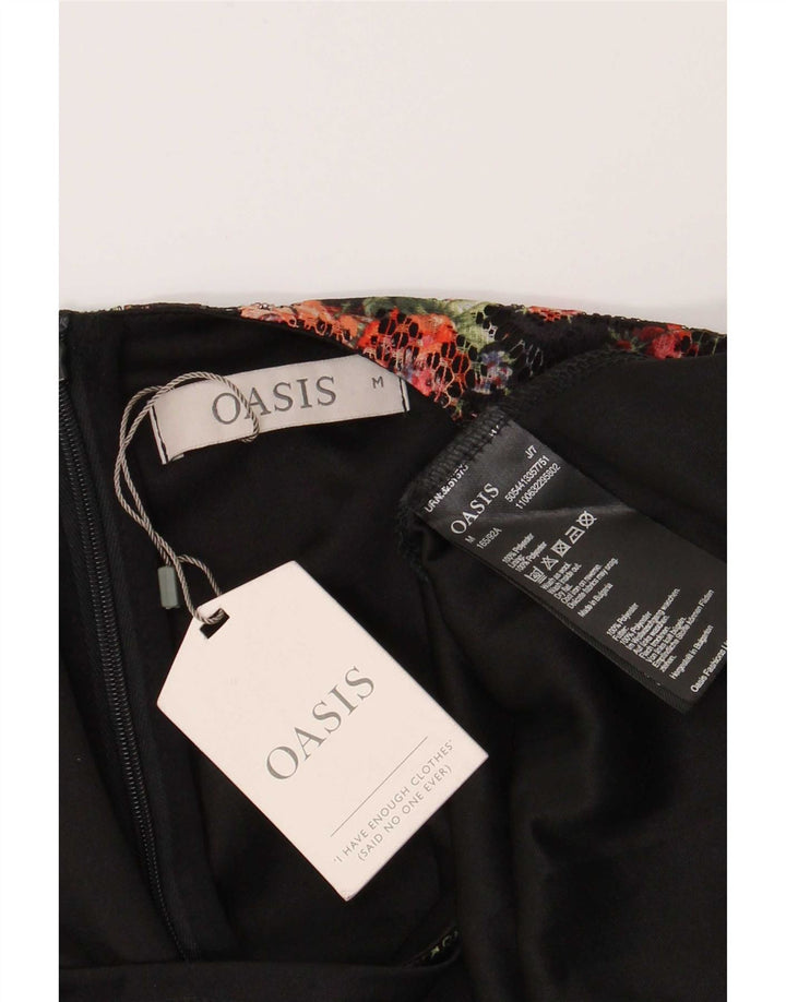 Oasis Dame A-Line Kjole UK 12 Medium Black Floral Polyester