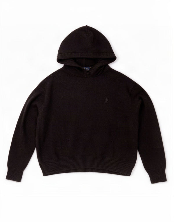 Polo Ralph Lauren Dame Crop Hættetrøje Sweater UK 14 Medium Sort Uld