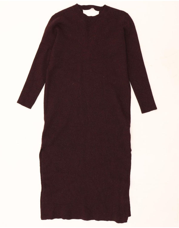 Cos Dame Langærmet Jumper Dress UK 10 Small Burgundy Wool