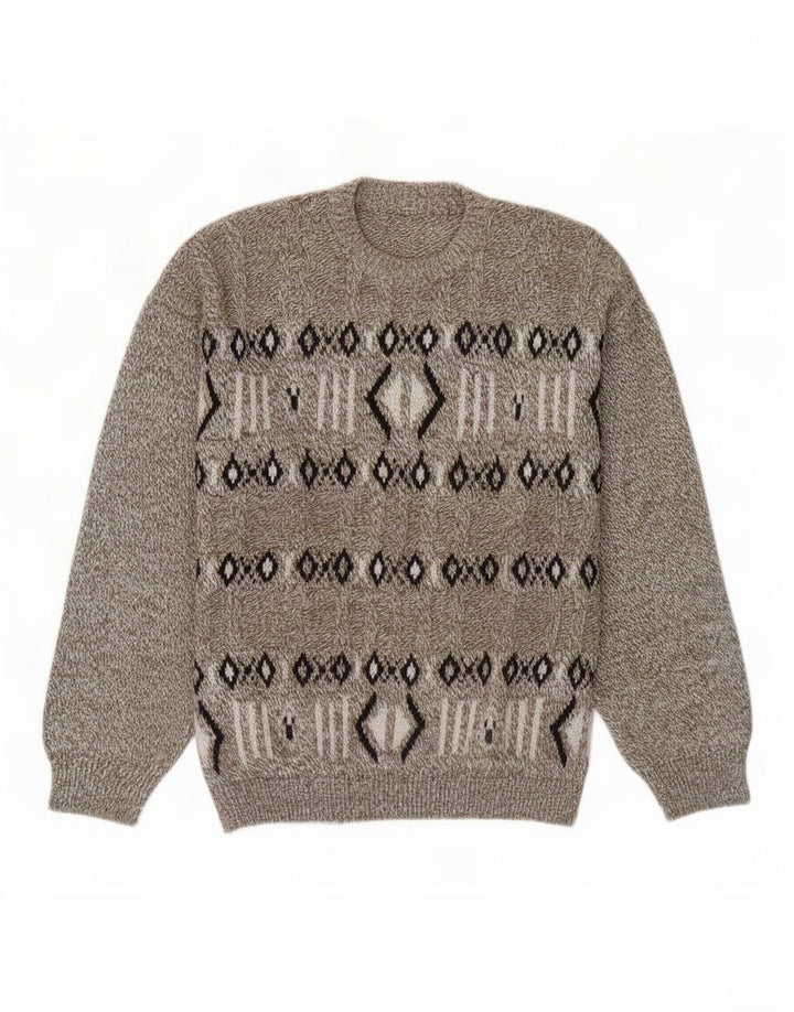 Vintage herre rund hals sweater stor grå geometrisk