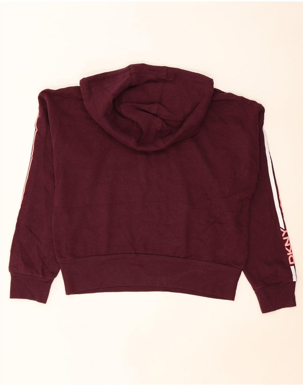 Dkny Womens Crop Oversized Hoodie Jumper UK 14 Medium Bourgogne Bomuld