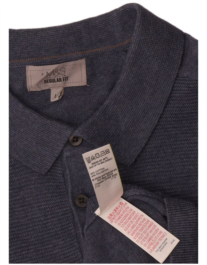 Marks & Spencer Herre Regular Fit Polo Neck Sweater Sweater Stor Blå Bomuld
