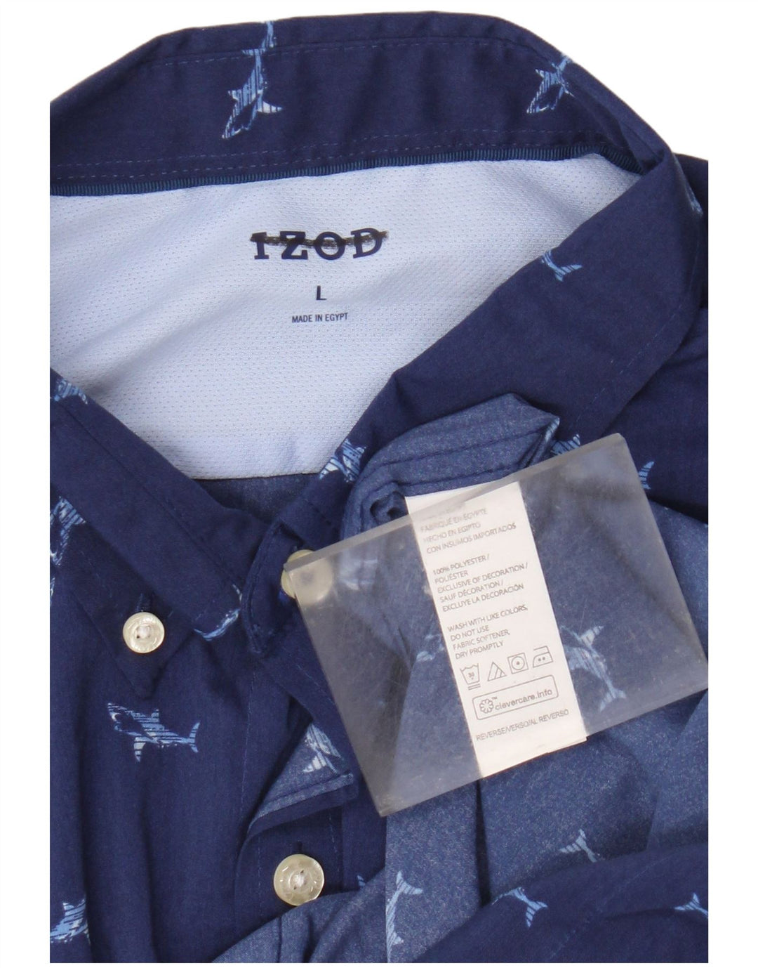 Izod Herre abstrakt mønster kortærmet skjorte stor blå polyester