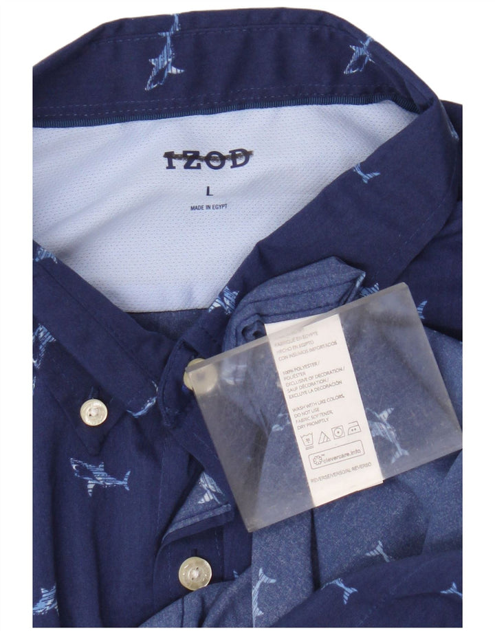 Izod Herre abstrakt mønster kortærmet skjorte stor blå polyester