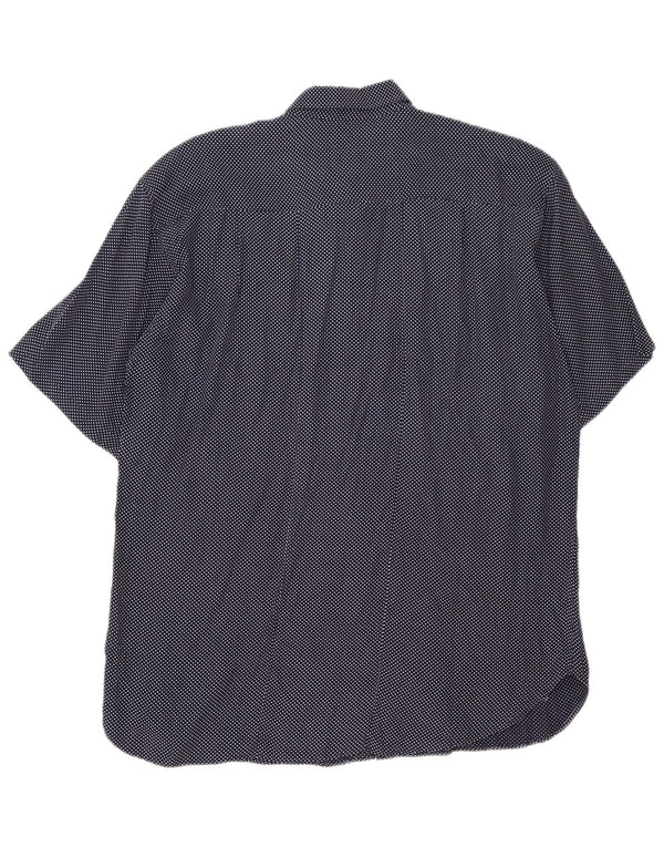 Vintage kortærmet herreskjorte medium marineblå plettet viskose