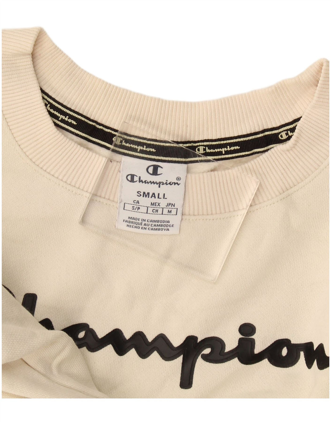 Champion Dame Grafisk Oversized Sweatshirt Jumper UK 10 Small Off White