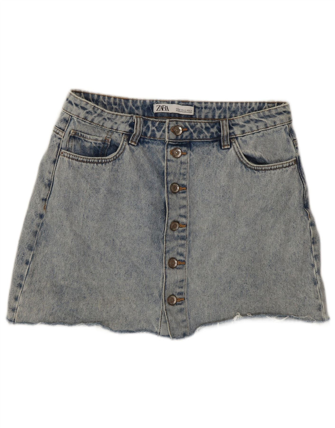 Zara Dame Acid Wash Mini Denim Nederdel Medium W28 Blå