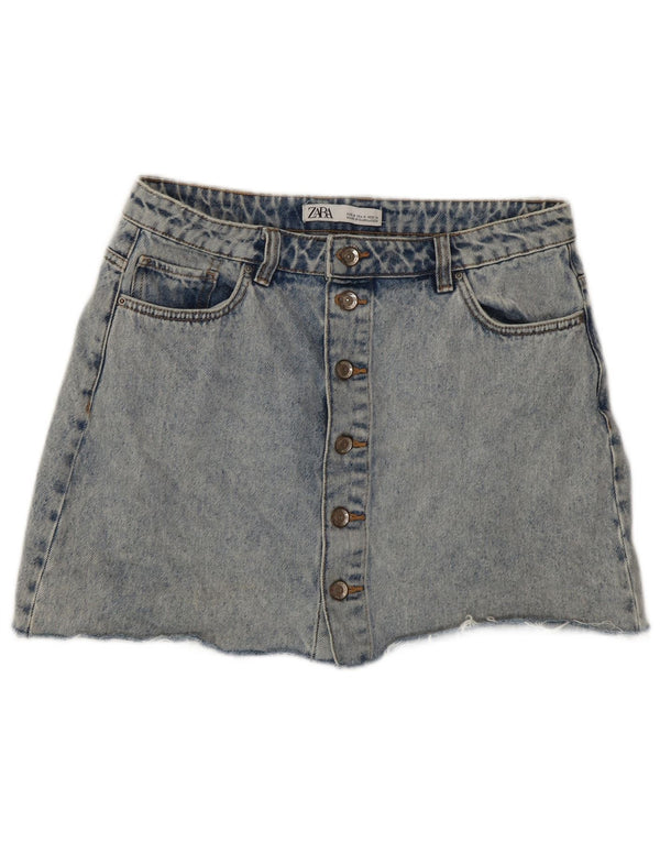 Zara Dame Acid Wash Mini Denim Nederdel Medium W28 Blå
