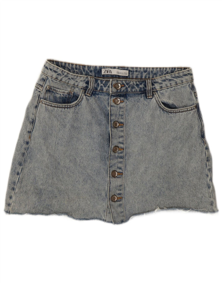 Zara Dame Acid Wash Mini Denim Nederdel Medium W28 Blå