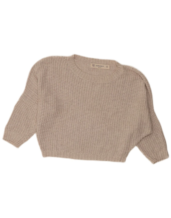Zara Womens Batwing Crop Crew Neck Jumper Sweater UK 14 Medium Beige Bomuld