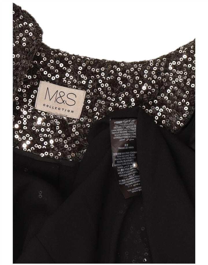 Marks & Spencer Dame Blazerjakke med fuld lynlås med pailletter UK 14 Medium Sølv
