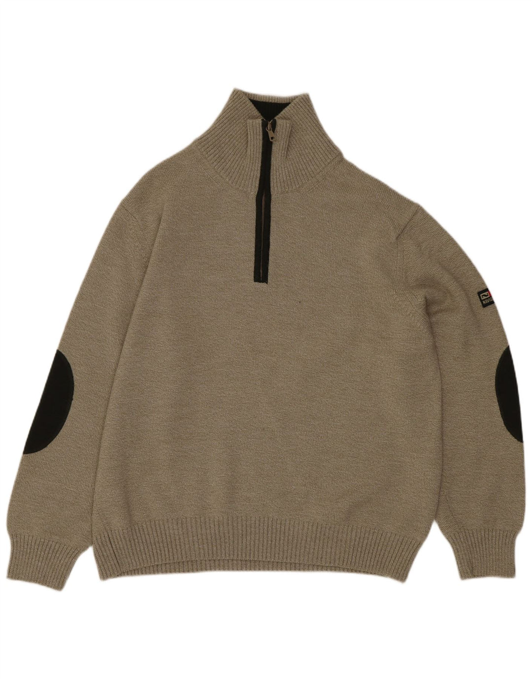 Navigare Mens Zip Neck Jumper Sweater Medium Green Colourblock Wool