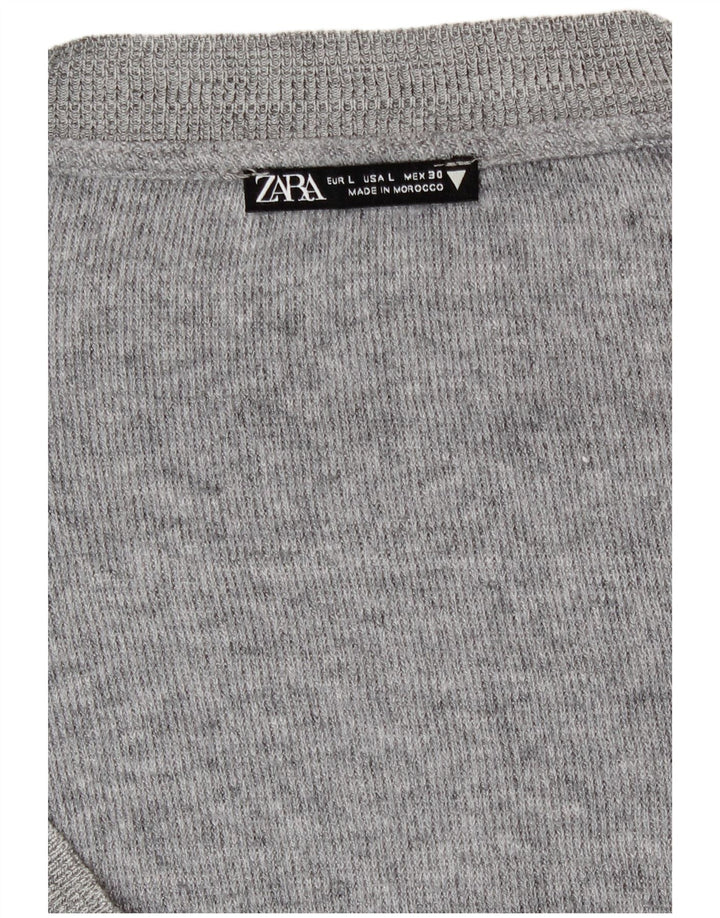 Zara Womens Crop Cardigan Sweater UK 16 Large Grey Flecked